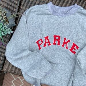 Varsity Crewneck Soft Fleece Sweatshirt in Classic Gray + Ruby Size L